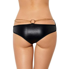 Wetlook black tanga and golden kidney chain