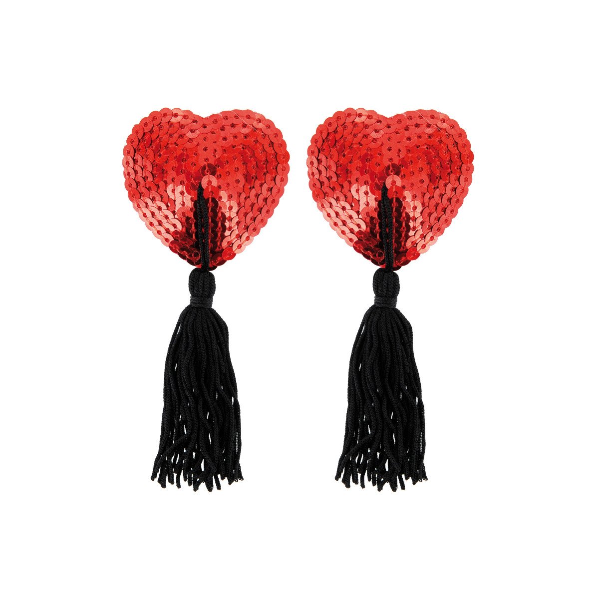 Heart nipple covers in red sequins and pompoms Heart nipple covers in red sequins and pompoms